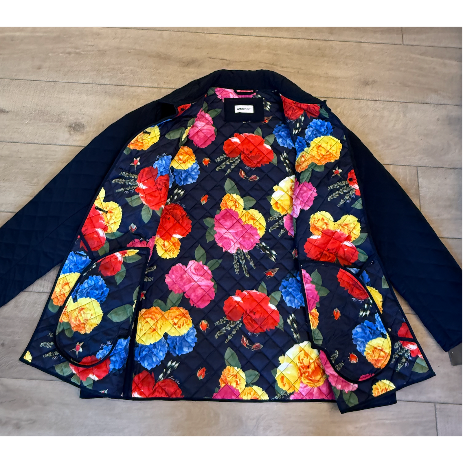 Nwt Jane Post Blue Quilted Floral Lining Jacket $340 Plus Size 1x — image 6 of 8